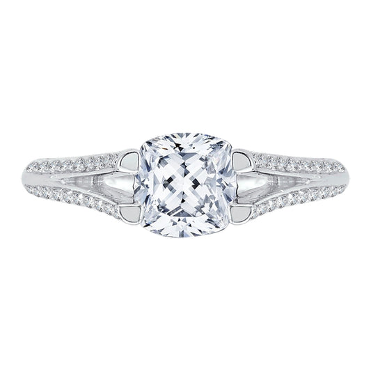 Shah Luxury Cushion Diamond Engagement Ring with Split Shank In 14K White Gold (Semi-Mount)