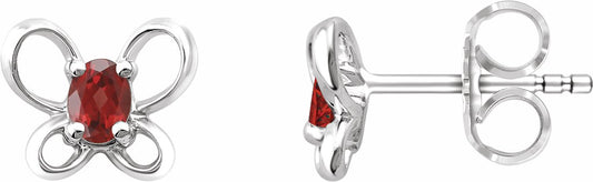 14K White 4x3 mm Oval January Youth Butterfly Birthstone Earrings