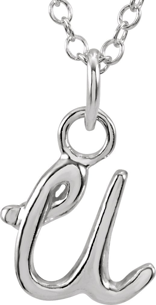 14K White Script Lowercase Initial U 18 Necklace