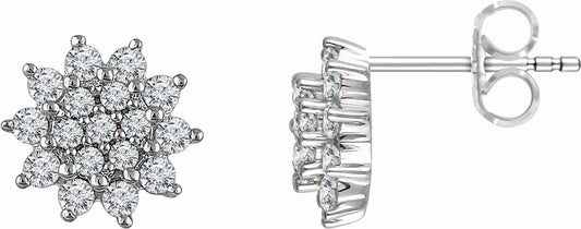 14K White 1/2 CTW Diamond Cluster Stud Earrings