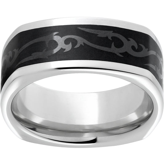 Serinium Square Band with Scroll Pattern Black CeramicInlay