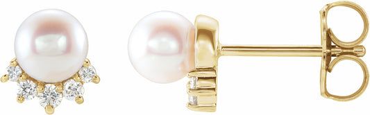 14K Yellow Freshwater Cultured Pearl & .08 CTW Diamond Earrings