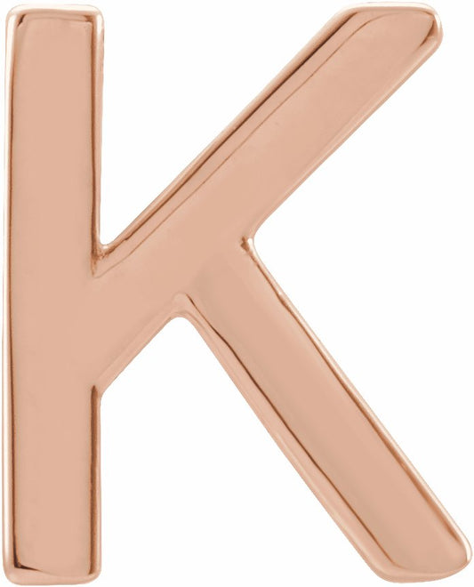 14K Rose Single Initial K Earring