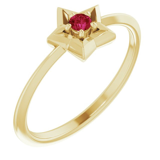 14K Yellow 3 mm Round January Youth Star Birthstone Ring