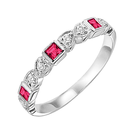 Gems One 14Kt White Gold Diamond (1/10Ctw) & Ruby (1/6 Ctw) Ring