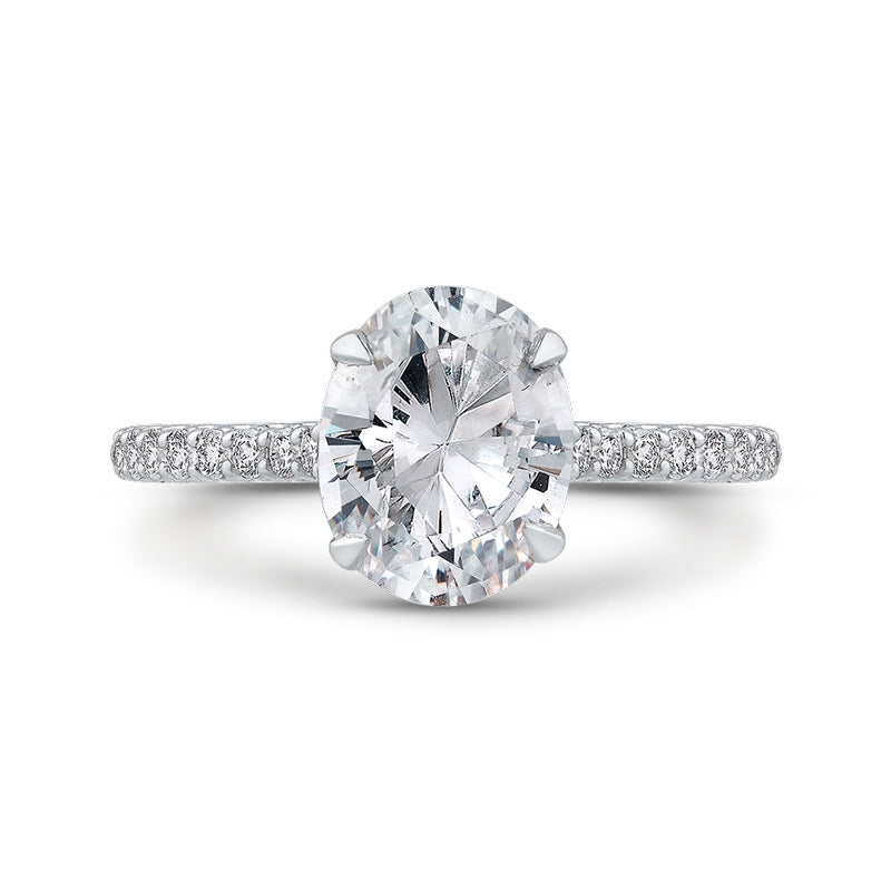 Shah Luxury 14K White Gold Oval Diamond Cathedral Style Engagement Ring (Semi-Mount)