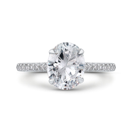 Shah Luxury 14K White Gold Oval Diamond Cathedral Style Engagement Ring (Semi-Mount)