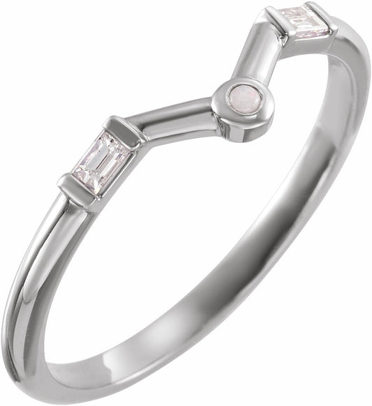 14K White Opal & .08 CTW Diamond V Ring