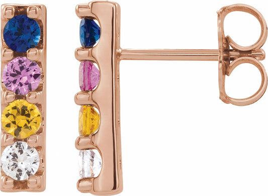 14K Rose Multi-Color Sapphire Bar Earrings