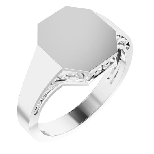 14K White 13x12 mm Octagon Signet Ring
