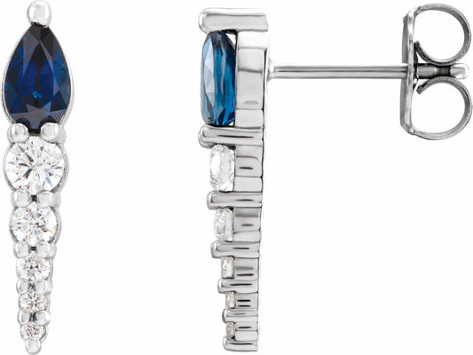 14K White Blue Sapphire & 1/4 CTW Diamond Earrings