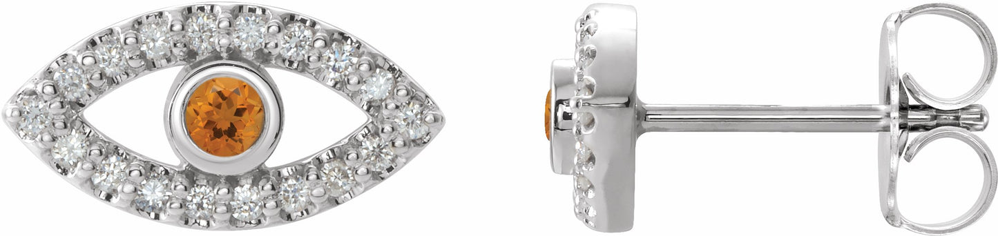 14K White Citrine & White Sapphire Earrings