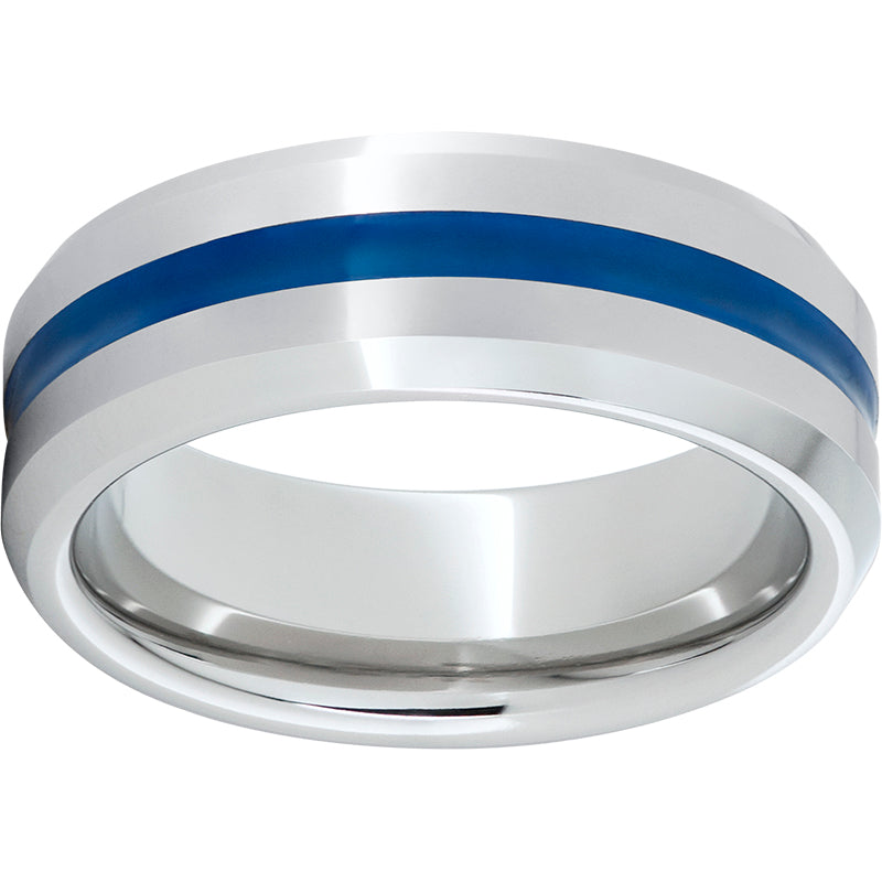 Serinium Beveled Edge Band with Thin Blue Line Inlay