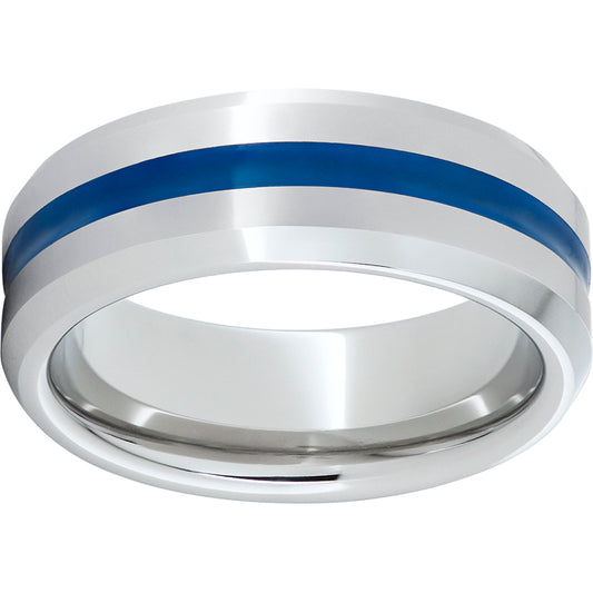 Serinium Beveled Edge Band with Thin Blue Line Inlay