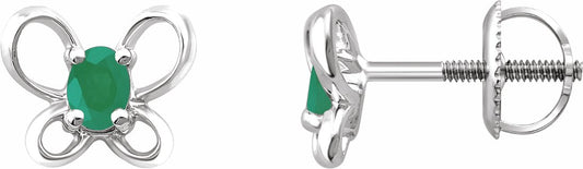 14K White 4x3 mm Oval May Youth Butterfly Birthstone Earrings