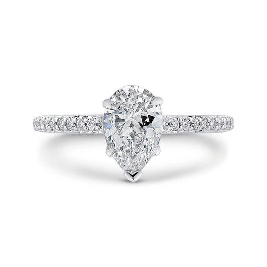 Shah Luxury 14K White Gold Pear Diamond Engagement Ring (Semi-Mount)