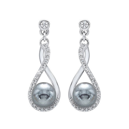 Gems One Silver Cubic Zirconia & Pearl (2 Ctw) Earring