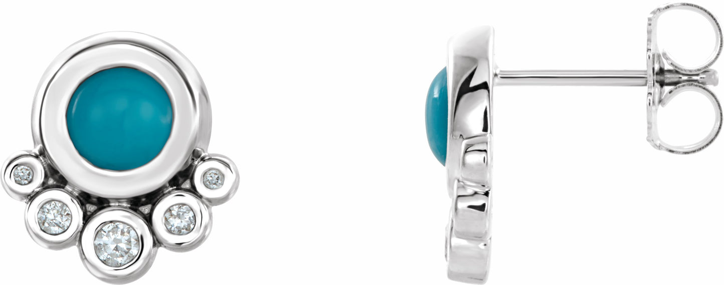 14K White Turquoise & 1/8 CTW Diamond Earrings