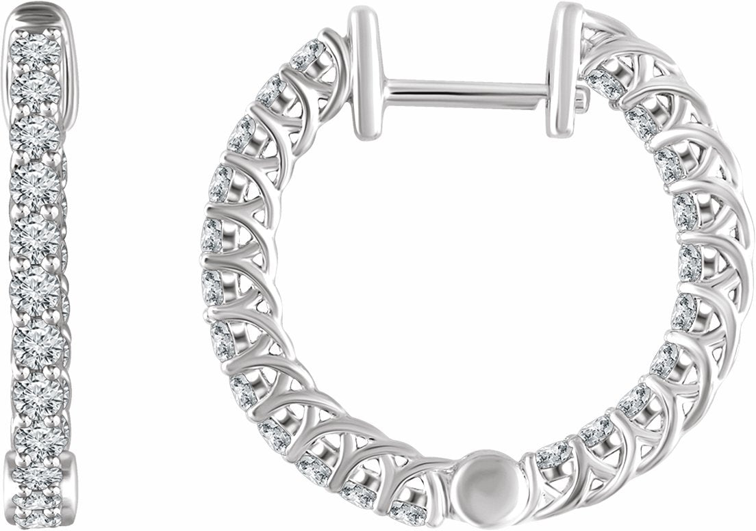 14K White 1 CTW Diamond Inside/Outside 20.1 mm Hoop Earrings