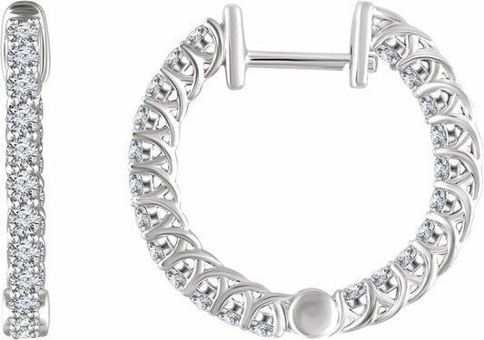 14K White 1 CTW Diamond Inside/Outside 20.1 mm Hoop Earrings