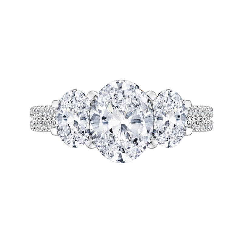 Shah Luxury 14K White Gold Oval Cut Diamond Three-Stone Cathedral Style Engagement Ring (Semi-Mount)