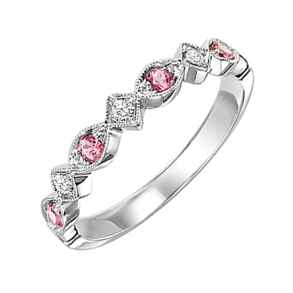 Gems One 10Kt White Gold Diamond (1/20Ctw) & Pink Tourmaline (1/6 Ctw) Ring