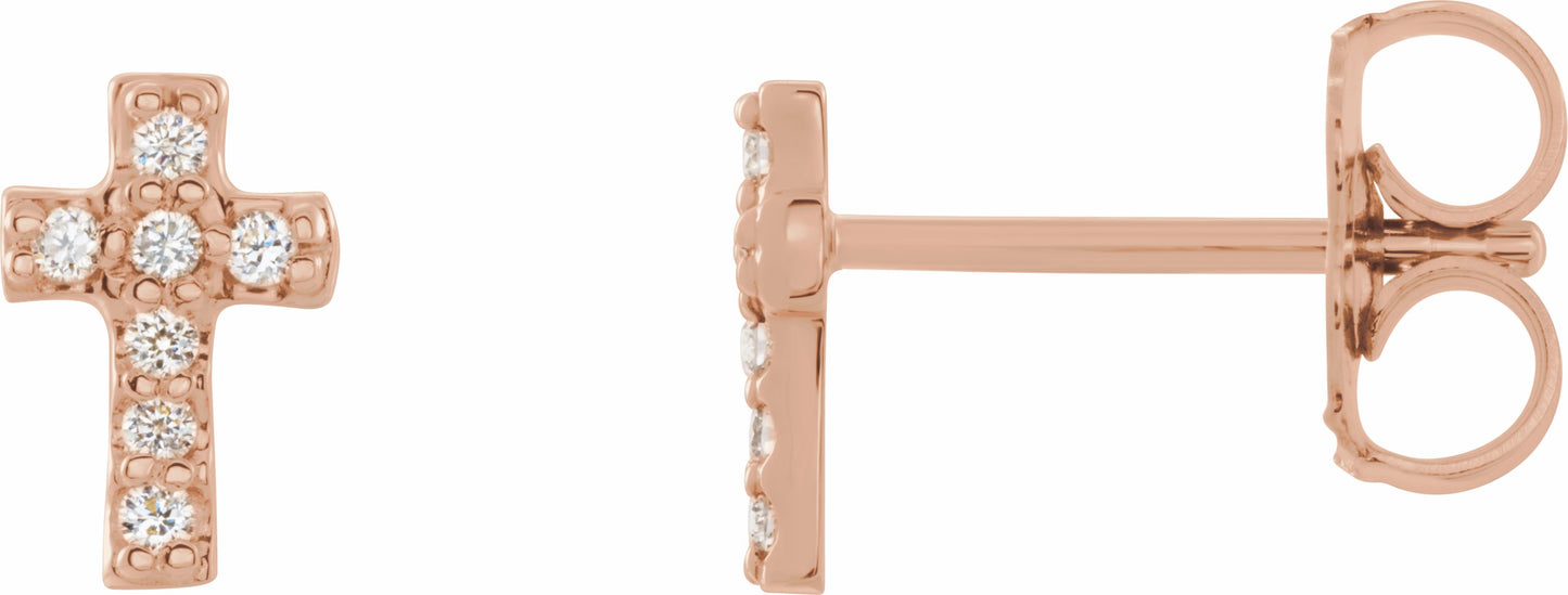14K Rose .06 CTW Diamond Cross Earrings