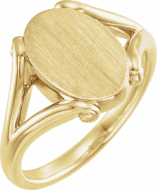 14K Yellow 13x9 mm Oval Signet Ring