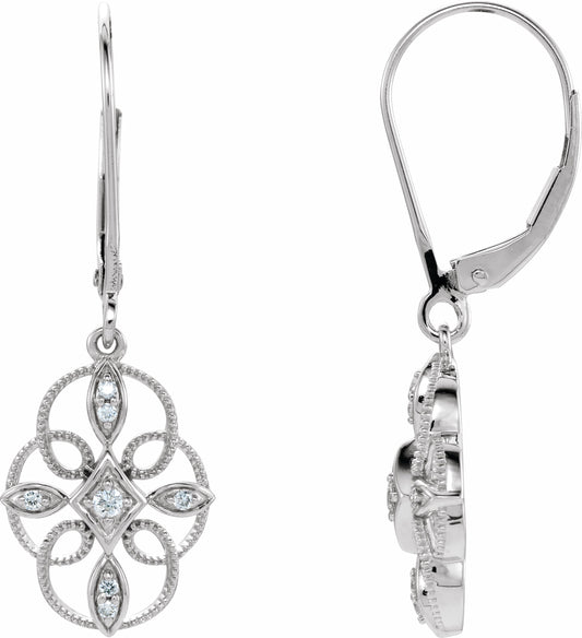 14K White 1/10 CTW Diamond Granulated Filigree Earrings