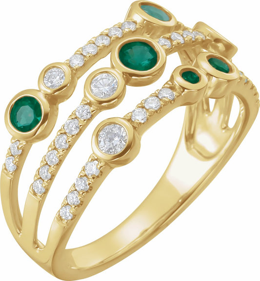 14K Yellow Emerald & 3/8 CTW Diamond Ring