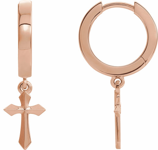 14K Rose Cross Drop Earrings