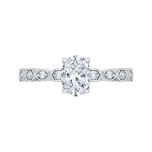 Shah Luxury 14K White Gold Oval Diamond Floral Engagement Ring (Semi-Mount)