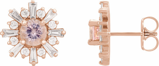 14K Rose Morganite & 3/4 CTW Diamond Earrings