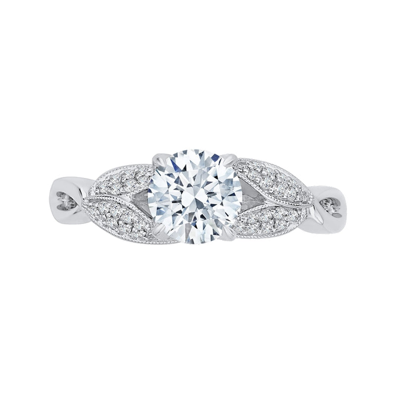 Shah Luxury 14K White Gold Round Diamond Floral Engagement Ring with Split Shank (Semi-Mount)