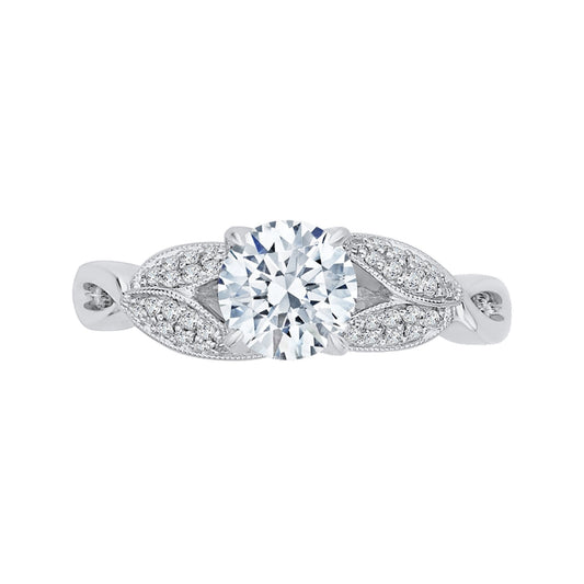 Shah Luxury 14K White Gold Round Diamond Floral Engagement Ring with Split Shank (Semi-Mount)