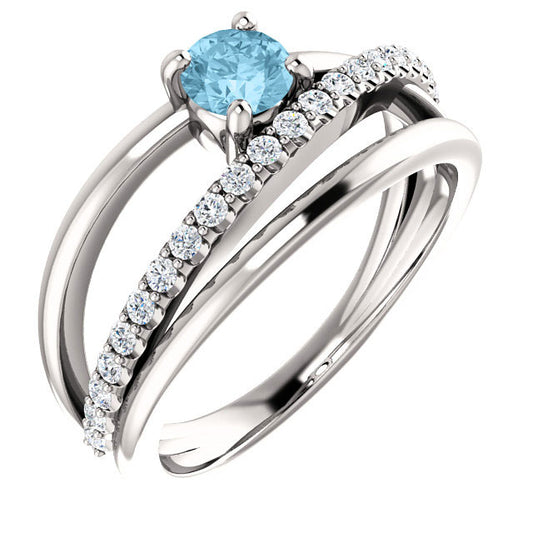 Stuller 14k White Gold Aquamarine Diamond Ring