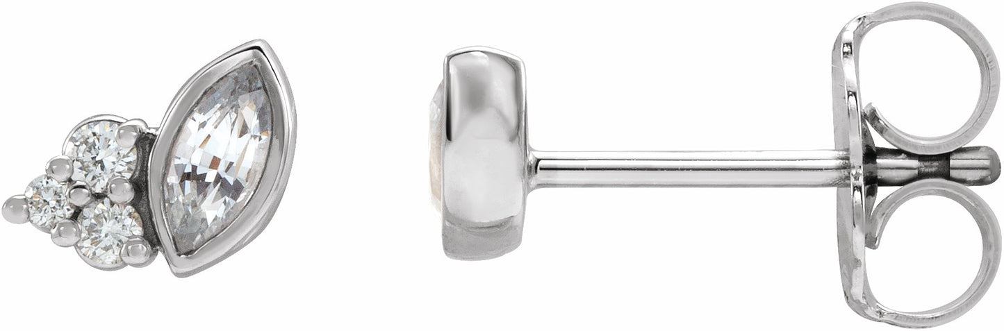 14K White Sapphire & .05 CTW Diamond Earrings