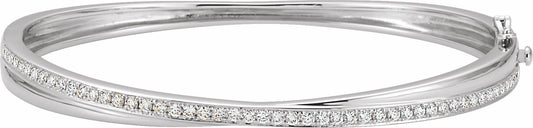 14K White 1 CTW Diamond Criss-Cross Bangle Bracelet