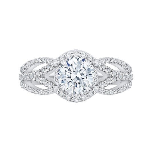 Shah Luxury 14K White Gold Round Diamond Engagement Ring with Split Shank (Semi-Mount)