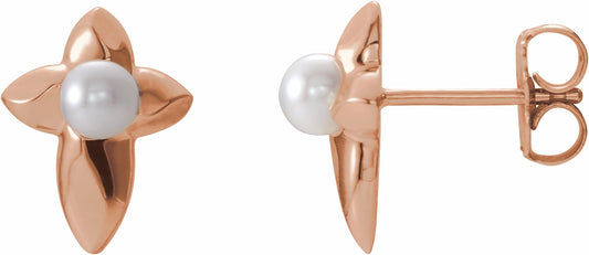 14K Rose Freshwater Cultured Pearl Cross Earrings