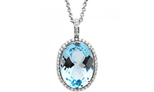 14K White Sky Blue Topaz &3/8 CTW Diamond Halo-Style 18 Necklace