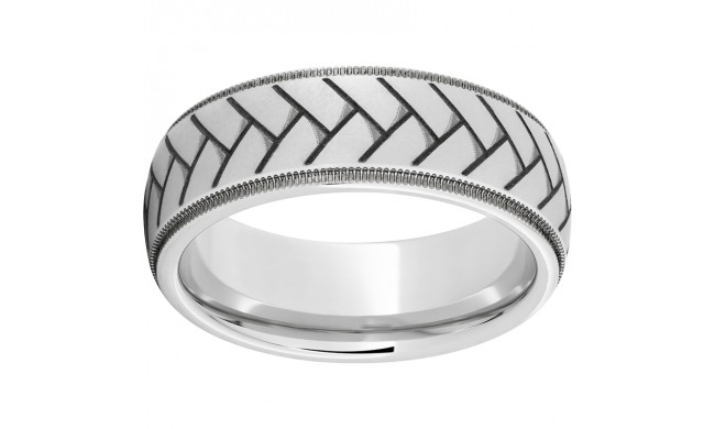 Serinium Domed Band with Milgrain Edges and Weave Laser Engraving