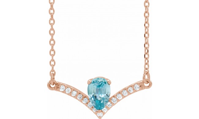 14K Rose Blue Zircon & .06 CTW Diamond 18 Necklace