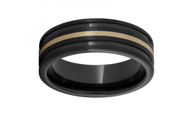 Black Diamond Ceramic Rounded Edge Band with a 1mm 18K Yellow Gold Inlay and Stone Finish