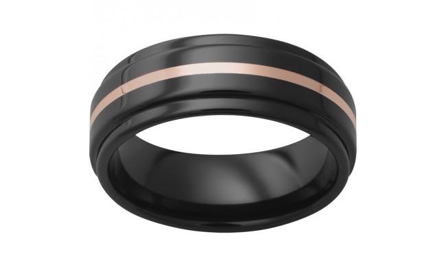 Black Diamond Ceramic Flat Band with Grooved Edges and a 1mm 14K Rose Gold Inlay