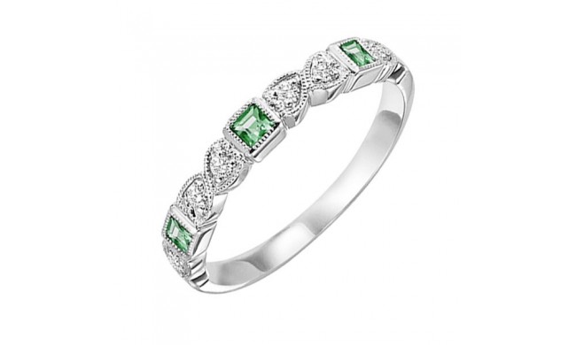 Gems One 14Kt White Gold Diamond (1/10Ctw) & Emerald (1/6 Ctw) Ring