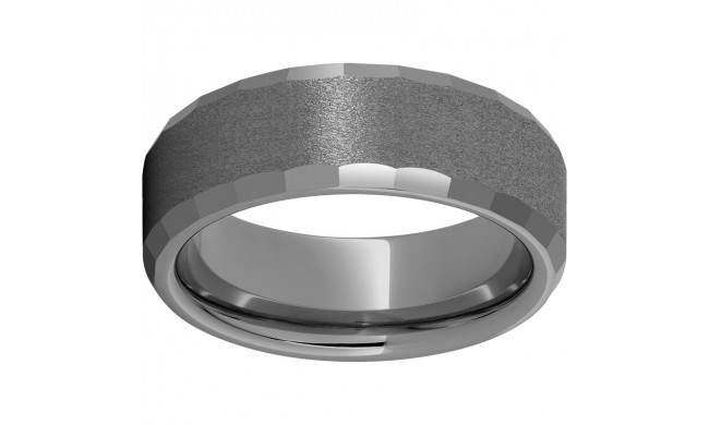 Rugged Tungsten  8mm Faceted Beveled Edge Band with Stone Finish