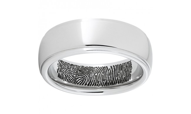 Serinium Domed Band with Grooved Edges and Interior Fingerprint Laser Engraving