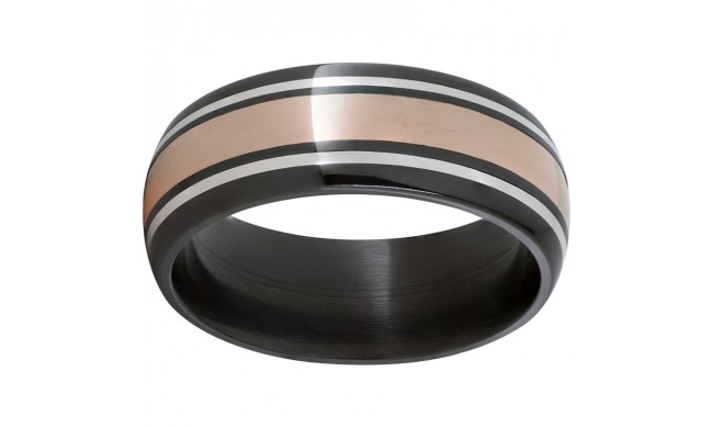 Black Zirconium Domed Band with 14K Rose Gold and Sterling Silver Inlays