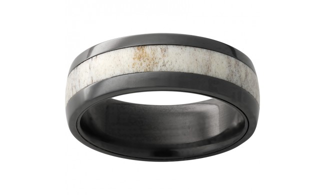 Black Zirconium Domed Band with Antler Inaly